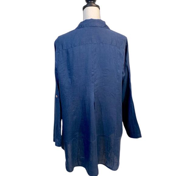 Soft Surroundings Linen Button Front Tunic Teal Blue Size Large - Picture 2 of 8